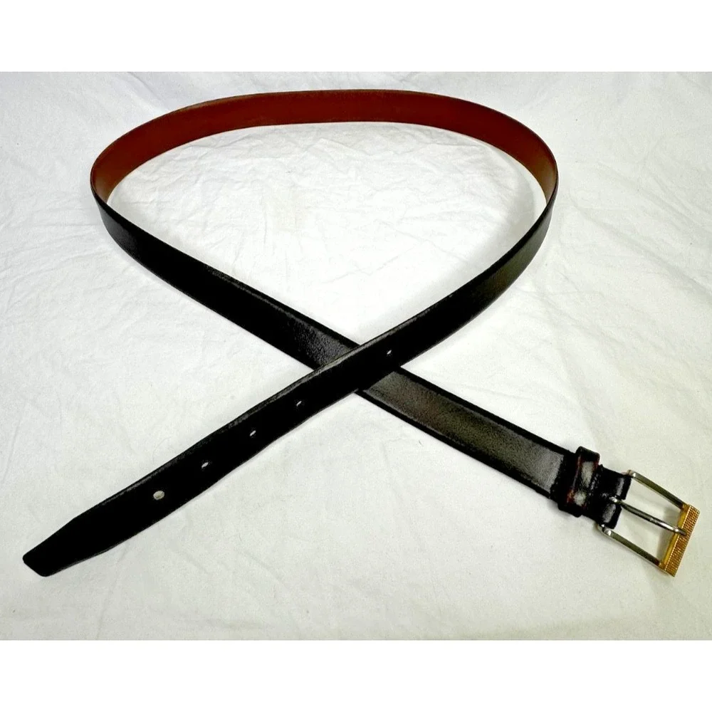 VTG Christian Dior Belt Split Leather Brown Sz 38 Gold Texture Buckle